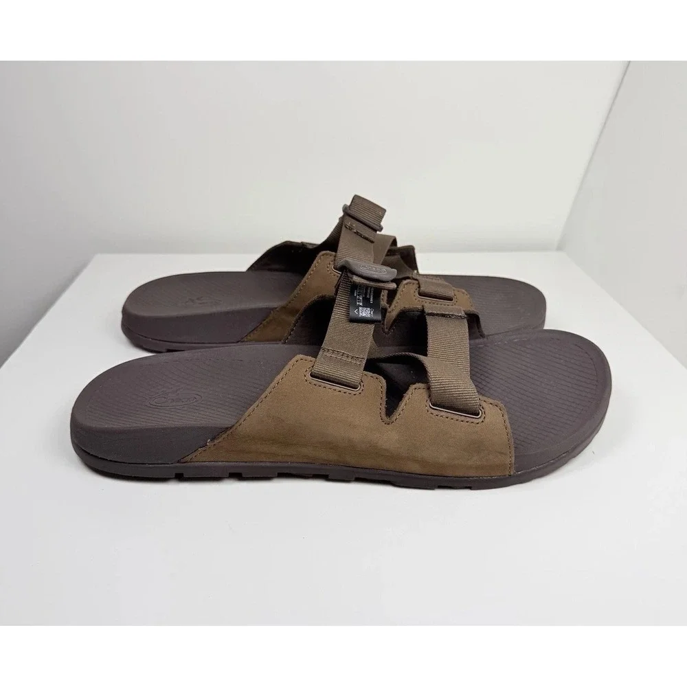Chaco Lowdown Leather Slide Sandals Mens Size 14 Brown Adjustable Comfort